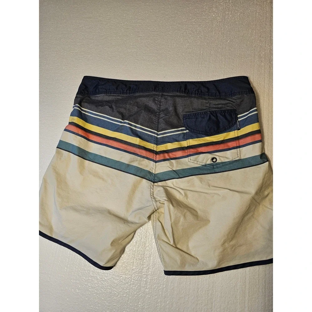 Ezekiel‎ Mens Striped Board Shorts Tan Navy Yellow Size 38 ER221095N Swim Trunks